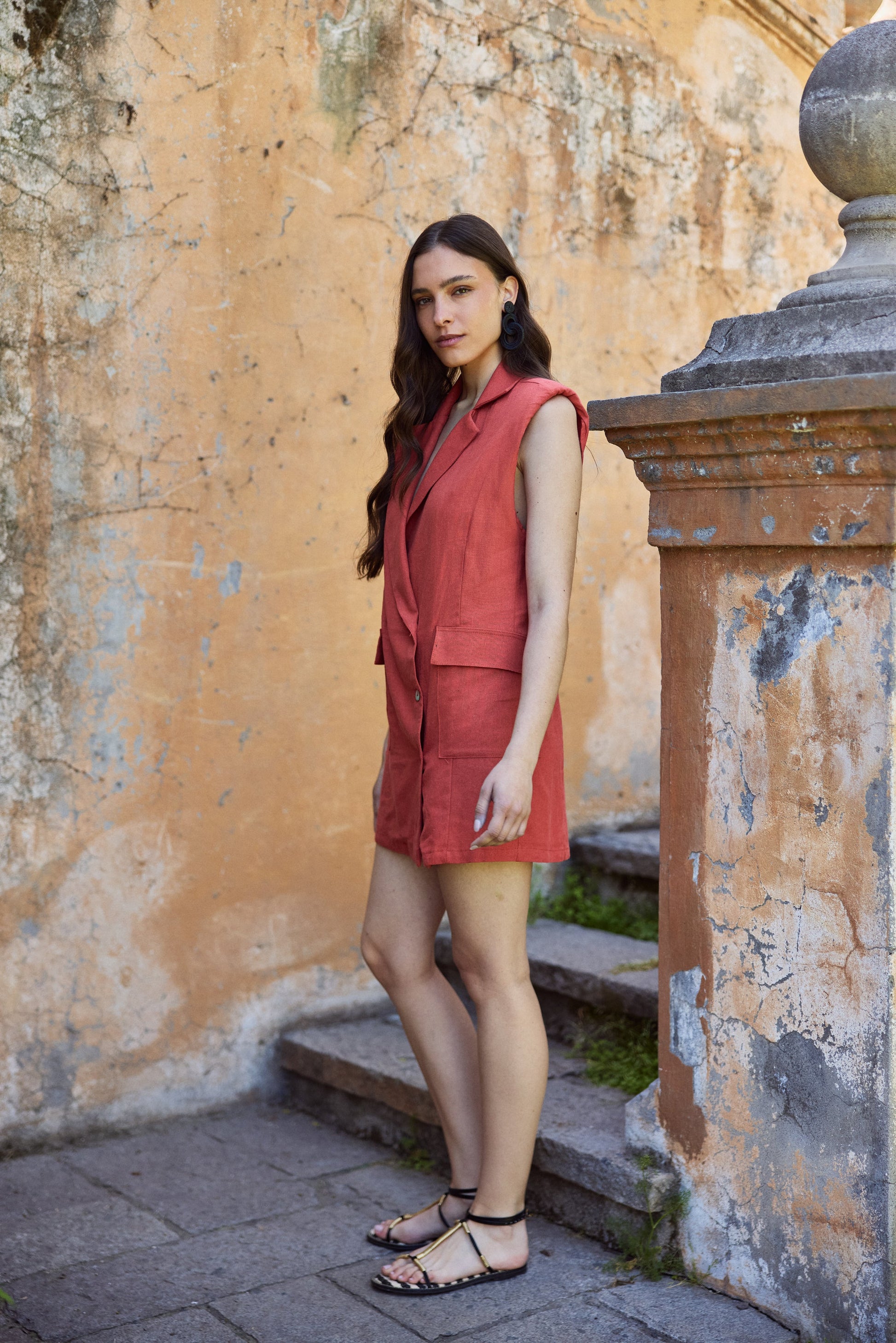 Vestido Renata Lino Terracota