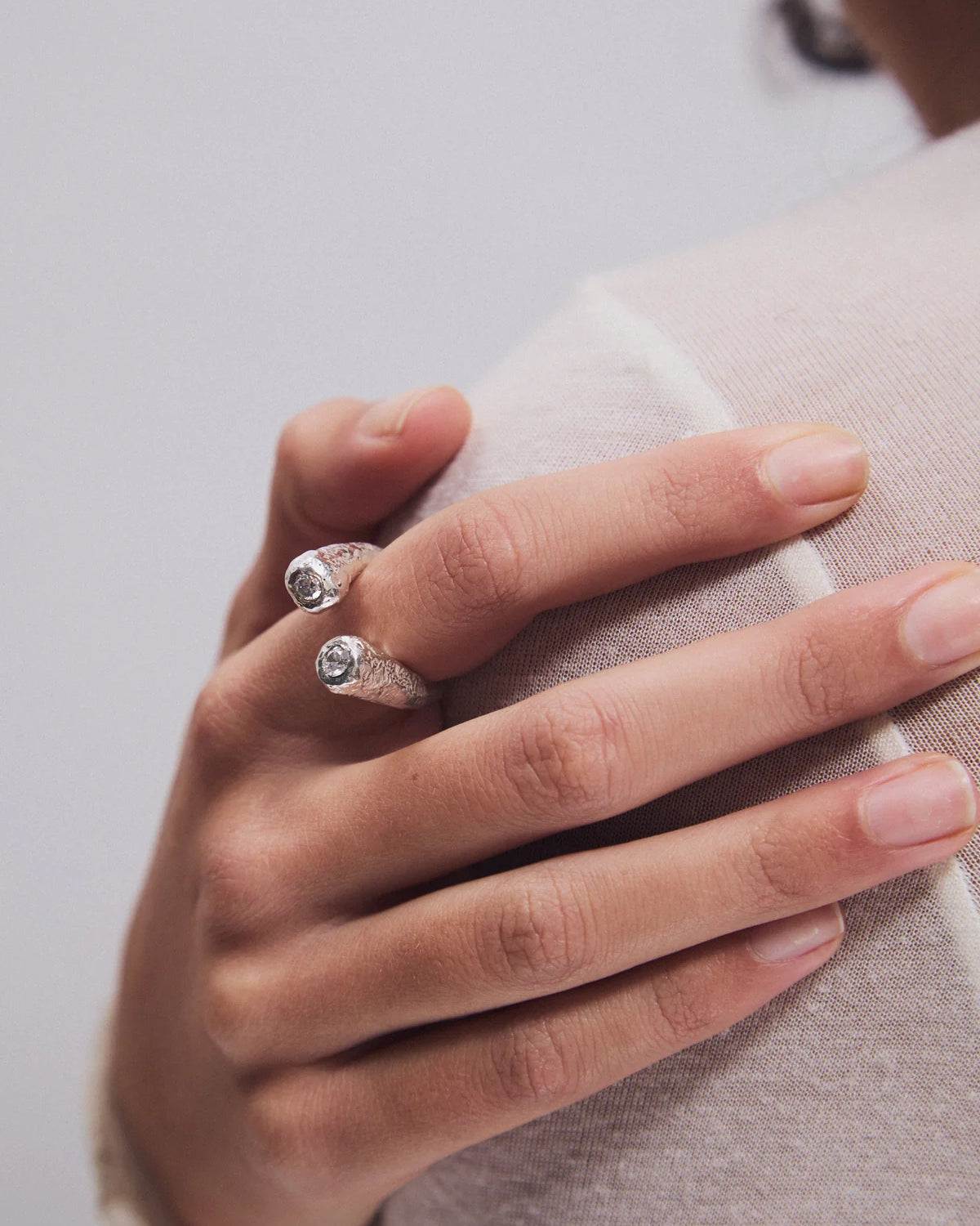 Dual Lava Ring Silver — White