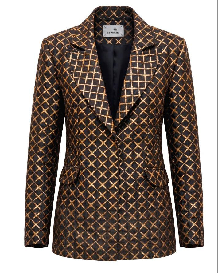 Blazer Brocado Azul Negro
