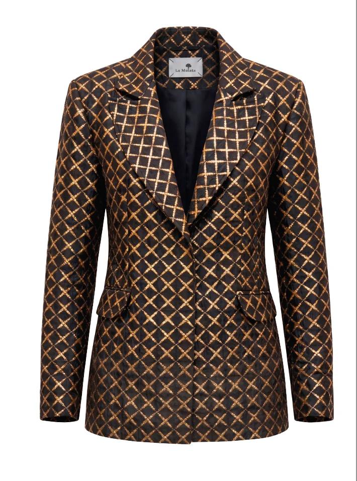 Blazer Brocado Azul Negro